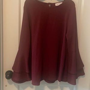 Ces Femme Wine Bell Sleeve Crepe Blouse